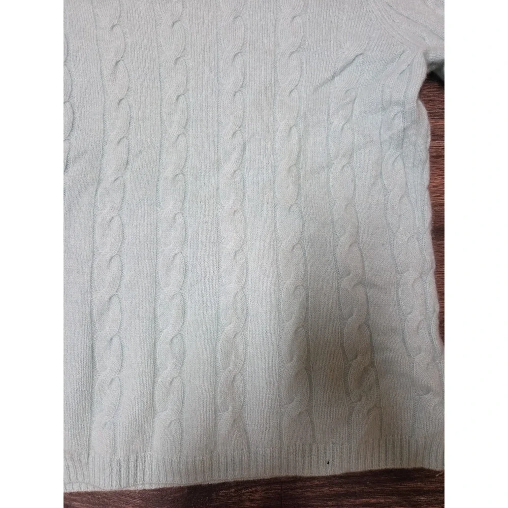 Peck And Peck Pure Cashmere 2 Ply‎ Womens L Light Blue/Aqua Cable Sweater Vntg